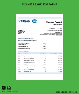 South Korean Daegu firm Hesap Özeti Word and PDF Şablon