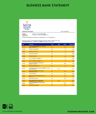 South State Banka Şirket Hesap Özeti Word and PDF Şablon