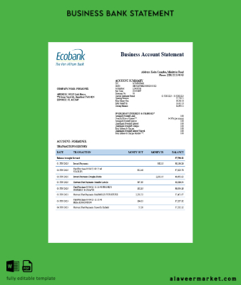 South Sudan Banka firm account Hesap Özeti Word and PDF Şablon