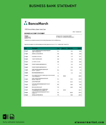 İspanya BancaMarch organization Hesap Özeti Word and PDF Şablon