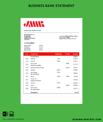 İspanya JMMB checking account Hesap Özeti Word and PDF Şablon