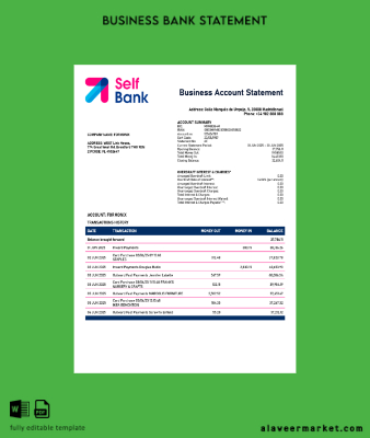 İspanya Self Banka enterprise account Hesap Özeti Word and PDF Şablon