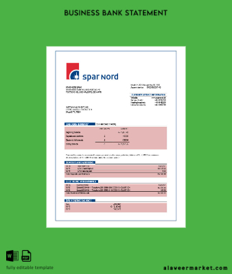 Spar Nord Banka Şirket checking account Hesap Özeti Word and PDF Şablon