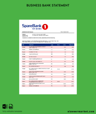Banka 1 Sr B enterprise account Hesap Özeti Word and PDF Şablon