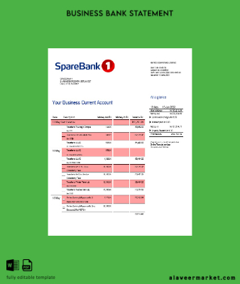 Banka 1 firm account Hesap Özeti Word and PDF Şablon
