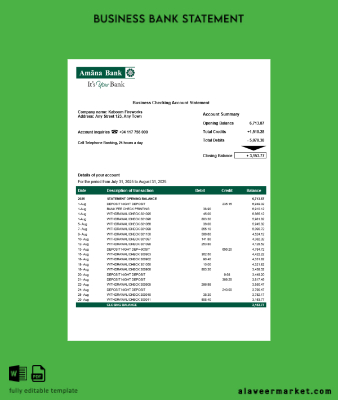 Sri Lanka Amana organization Hesap Özeti Word and PDF Şablon