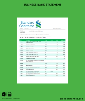Standard Chartered Banka Şirket account Hesap Özeti Word and PDF Şablon
