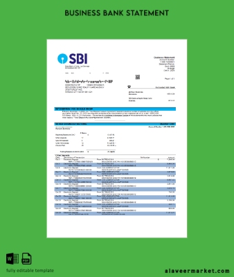 State Banka of Hindistan Şirket account Hesap Özeti Word and PDF Şablon