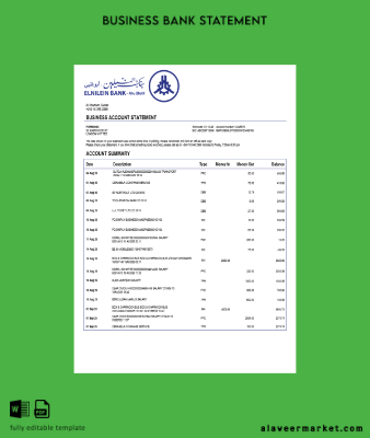 Sudanese Al Neelen Şirket checking account Hesap Özeti Word and PDF Şablon
