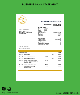 Suriname Centrale Banka Van Suriname İşletme account Hesap Özeti Word and PDF Şablon