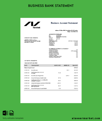 Swedish Nordnet AB firm account Hesap Özeti Word and PDF Şablon