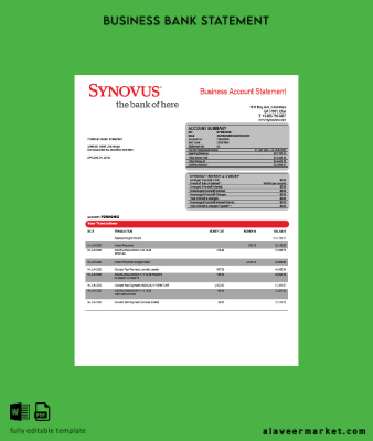 Synovus Banka enterprise Hesap Özeti Word and PDF Şablon