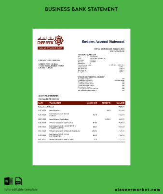 Suriye Cham Banka enterprise account Hesap Özeti Word and PDF Şablon