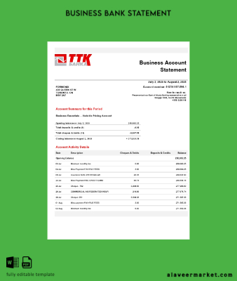 TTK İşletme account Hesap Özeti Word and PDF Şablon (1)