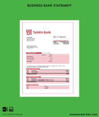 Taishin Banka enterprise Hesap Özeti Word and PDF Şablon