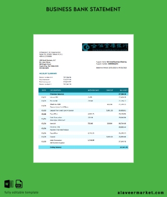 Tayvan Cooperative Banka organization Hesap Özeti Word and PDF Şablon
