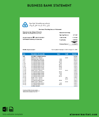 Tacikistan The First MicroFinance (FMFB) firm account Hesap Özeti Word and PDF Şablon
