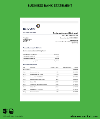 Tanzania BancABC organization Hesap Özeti Word and PDF Şablon