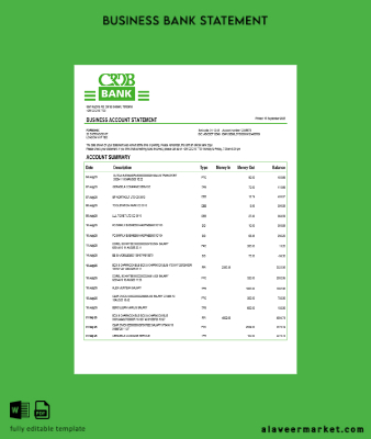 Tanzania CRDB Şirket checking account Hesap Özeti Word and PDF Şablon
