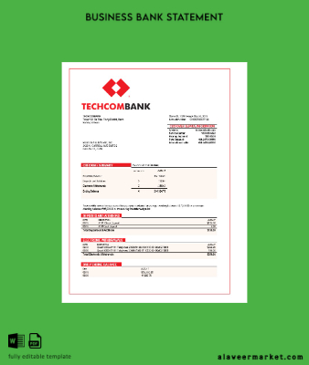 Banka corporate checking account Hesap Özeti Word and PDF Şablon