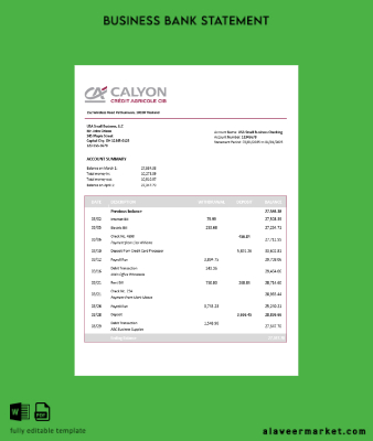 Tayland Caylon Şirket Hesap Özeti Word and PDF Şablon
