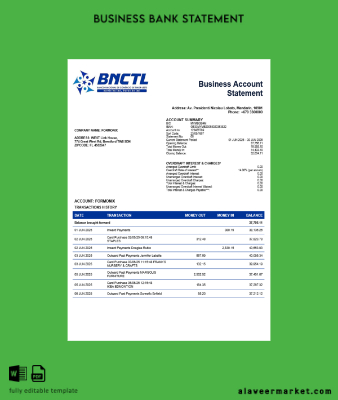 Timor-Leste BNCTL firm account Hesap Özeti Word and PDF Şablon