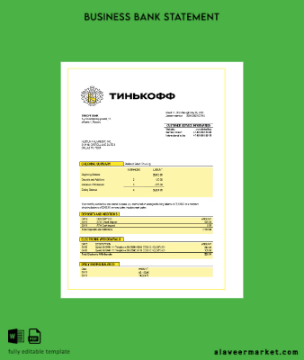 Tinkoff Banka firm Hesap Özeti Word and PDF Şablon