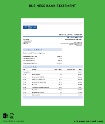 Togo Financial Banka corporate account Hesap Özeti Word and PDF Şablon