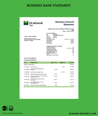 Togo Banka İşletme firm Hesap Özeti Word and PDF format