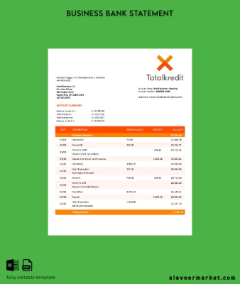 Totalkredit Banka organization account Hesap Özeti Word and PDF