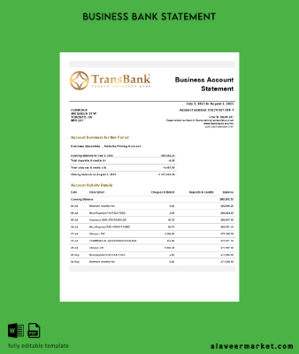 Banka firm account Hesap Özeti Word and PDF Şablon (1)
