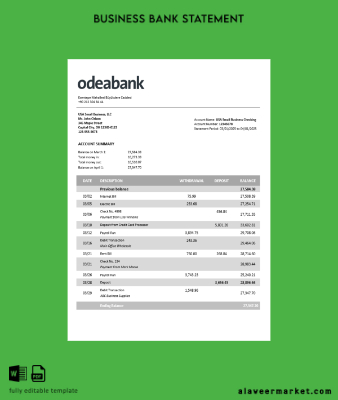 Türkiye Banka firm account Hesap Özeti Word and PDF Şablon