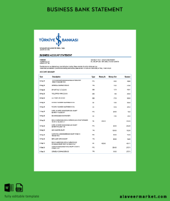 Turkish Banka enterprise Hesap Özeti Word and PDF Şablon