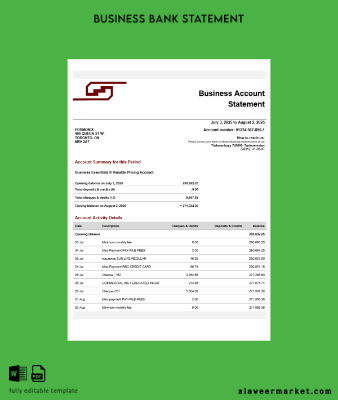 Turkmen Turkmenbashi Şirket checking account Hesap Özeti Word and PDF Şablon