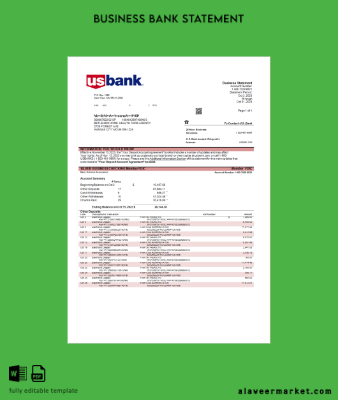 U.S. Banka organization account Hesap Özeti Word and PDF Şablon