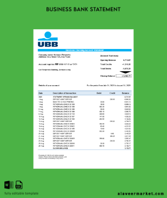 UBB İşletme firm Hesap Özeti Word and PDF format