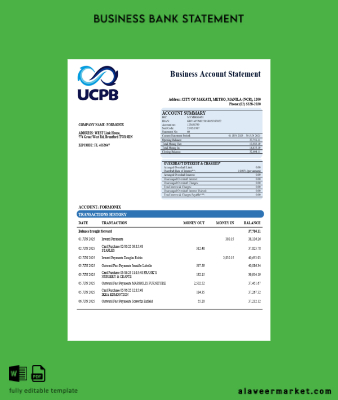 UCPB Banka Şirket Hesap Özeti Word and PDF format