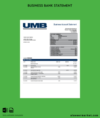 UMB Banka enterprise account Hesap Özeti Word and PDF Şablon