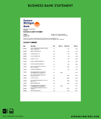 US Eastern Michigan organization checking account Hesap Özeti Word and PDF Şablon