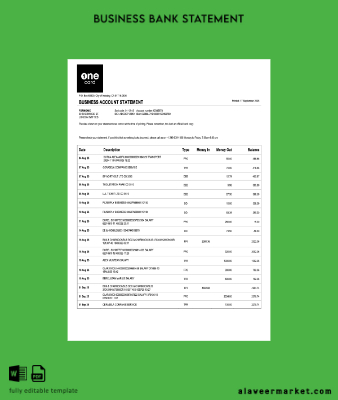 USA 1One Kart enterprise Hesap Özeti Word and PDF Şablon