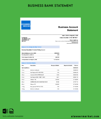 USA American Express firm account Hesap Özeti Word and PDF Şablon