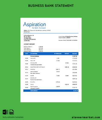 USA Aspirationfirm account Hesap Özeti Word and PDF Şablon