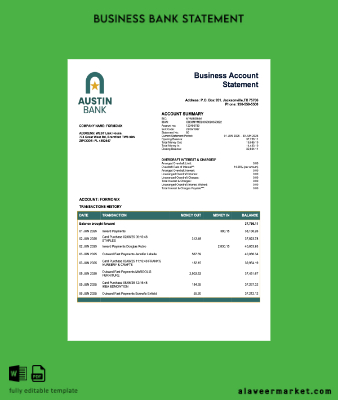 USA Austin firm account Hesap Özeti Word and PDF Şablon