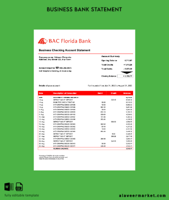 USA BAC Kimlik Kartı enterprise Hesap Özeti Word and PDF Şablon