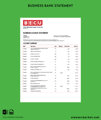USA BECU organization Hesap Özeti Word and PDF Şablon