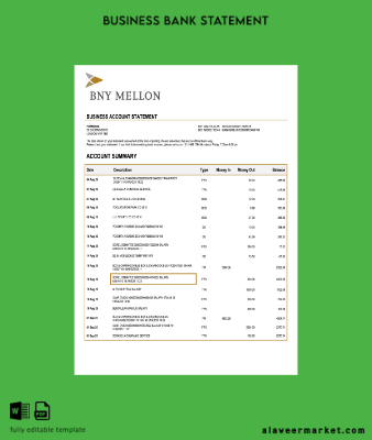 USA Banka of Yeni York Mellon organization Hesap Özeti Word and PDF Şablon