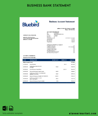 USA Bluebird firm account Hesap Özeti Word and PDF Şablon