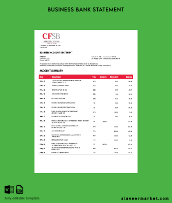USA CFSB firm account Hesap Özeti Word and PDF Şablon