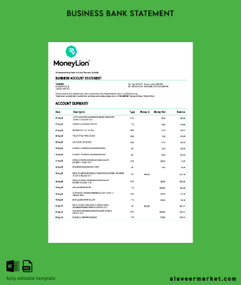 USA California MoneyLion enterprise account Hesap Özeti Word and PDF Şablon