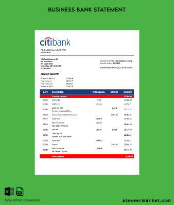 USA Banka organization Hesap Özeti Word and PDF Şablon